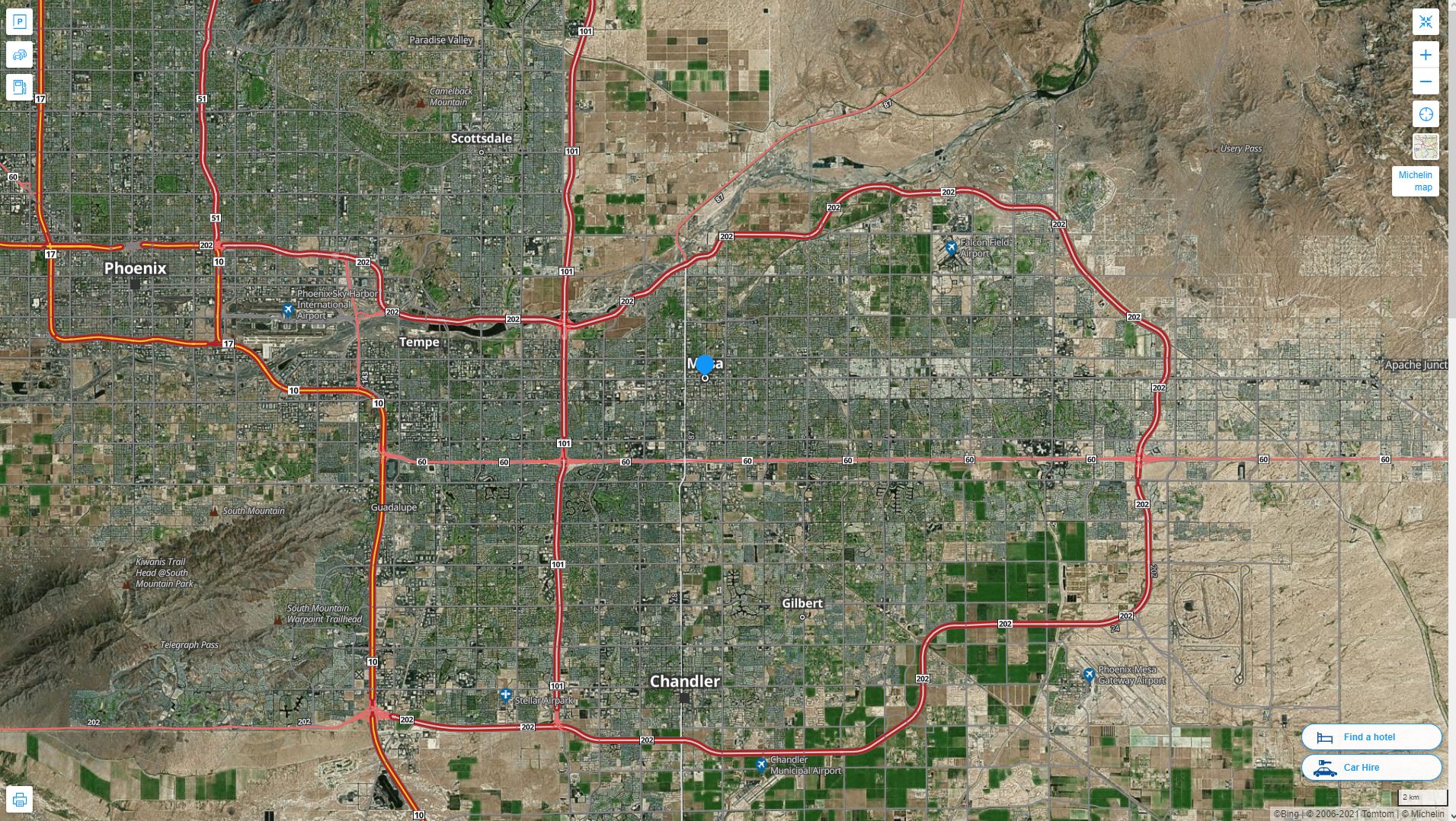 Mesa Arizona Highway and Road Map with Satellite View